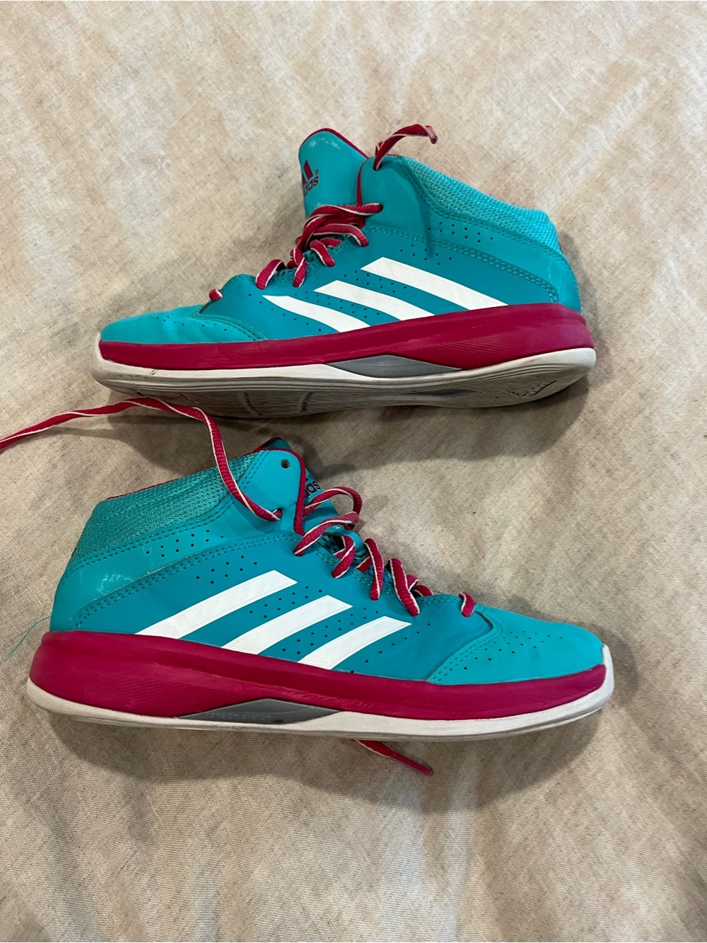 Adidas Teal & Pink Mid-Top Basketball Shoes